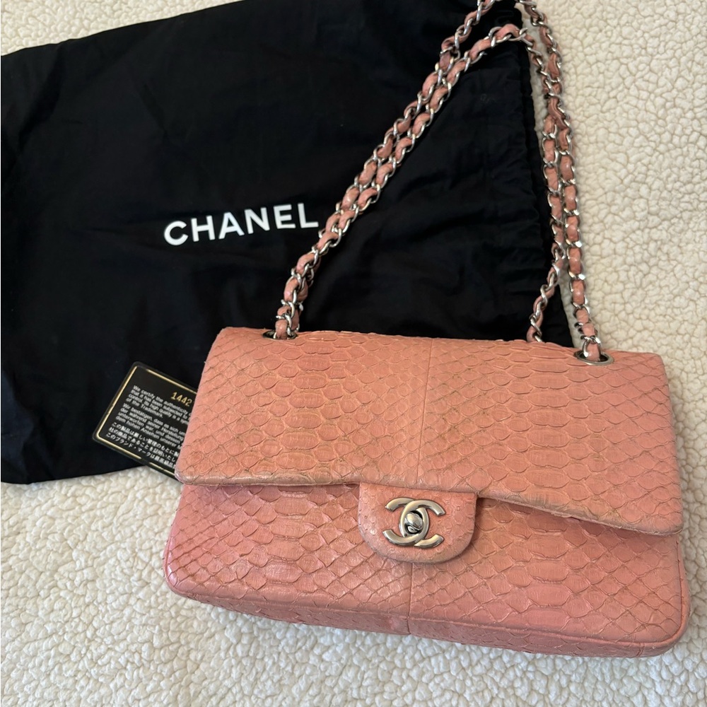 CHANEL Pink Python Flap Crossbody Bag - image 1